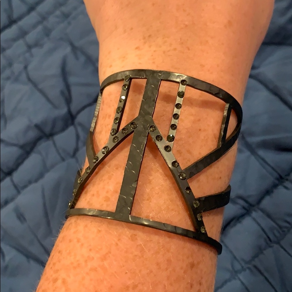 Dark gray bangle bracelet with gems